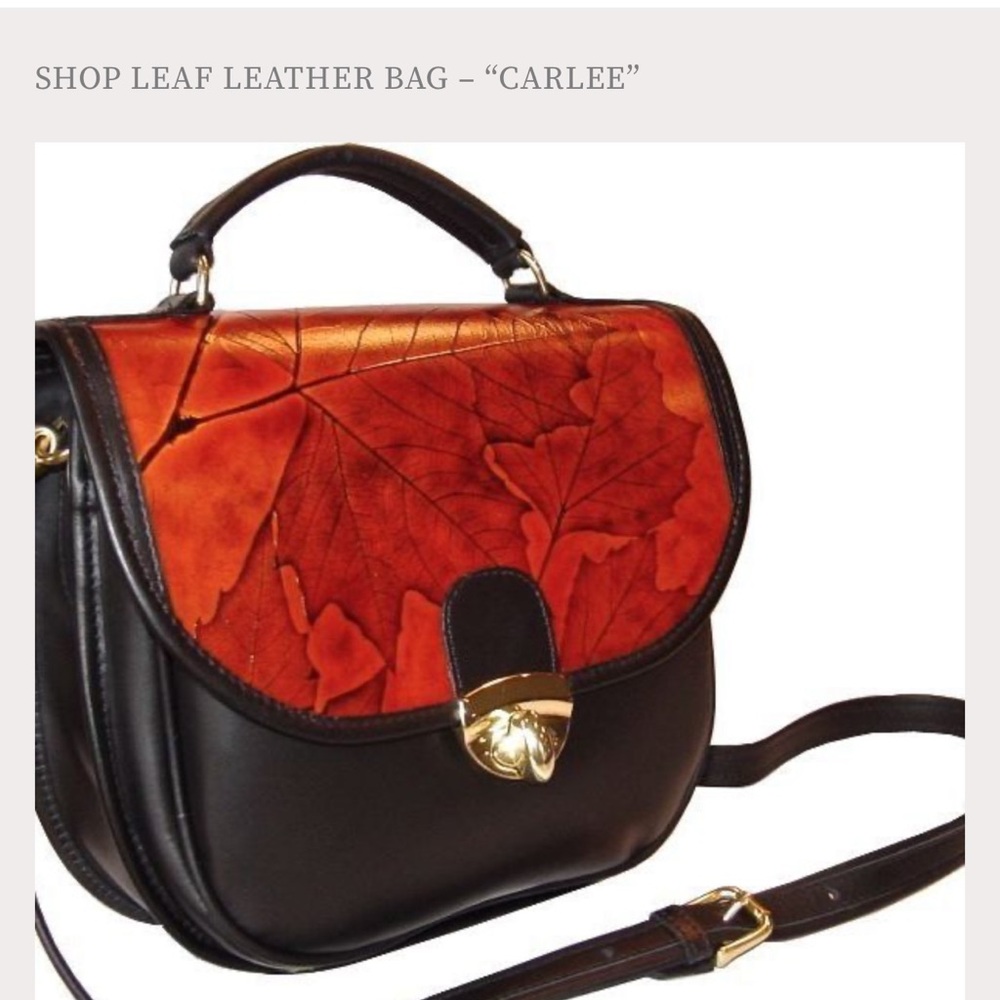 Carolee Black Crossbody with Burnt Orange Leaf-Embossed Flap
